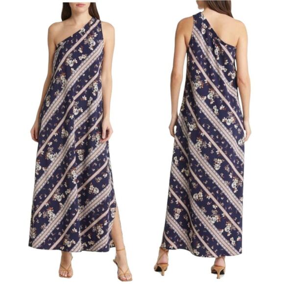 Chelsea28 One-shoulder Maxi Dress Navy Print Size XXS NWOT $99 - Picture 1 of 8